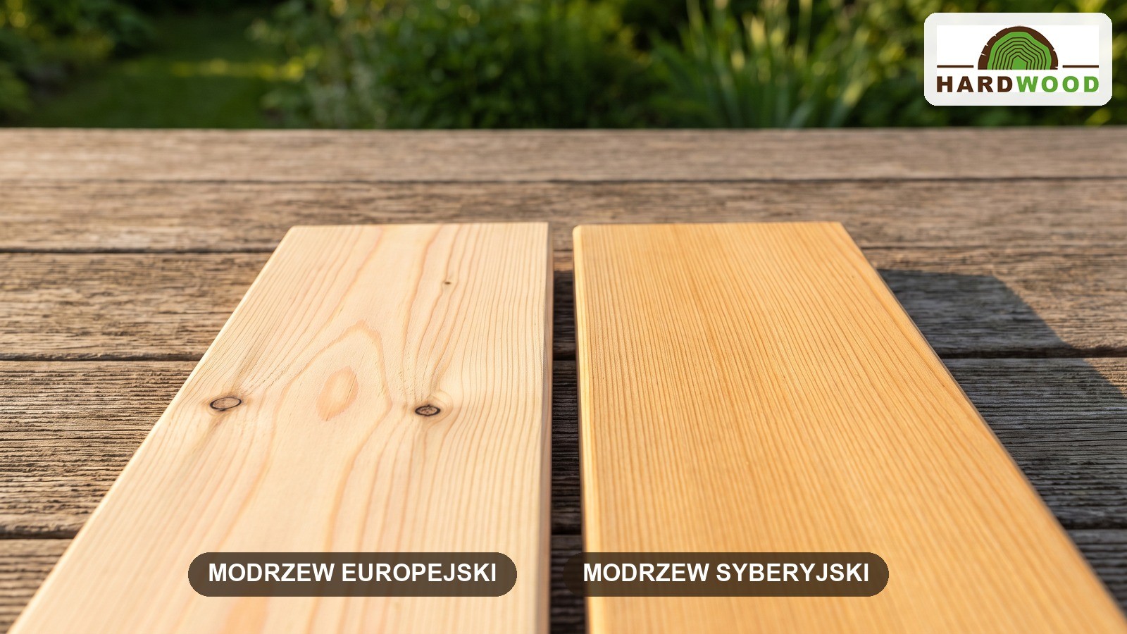 Modrzew europejski (po lewej) i modrzew syberyjski (po prawej) - porównanie desek tarasowych